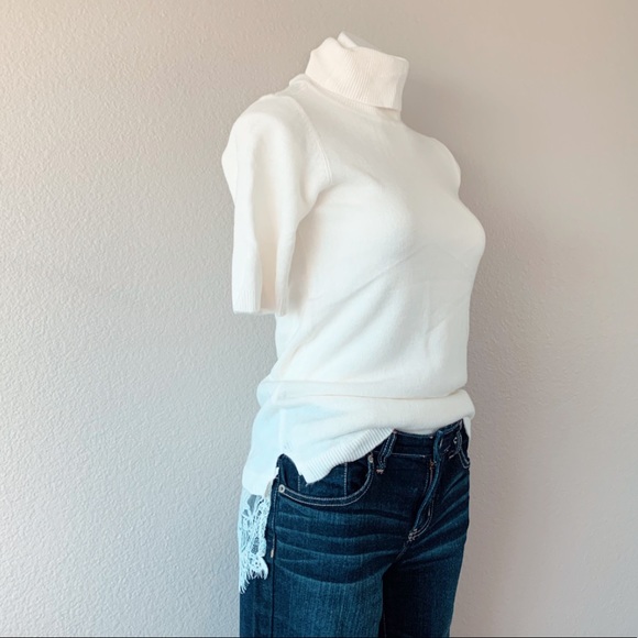 ❤️ White lace half sleeve turtleneck sweater top - Picture 2 of 8